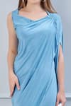 NA-KA_Blue Lycra Cowl Draped Dress _at_Aza_Fashions