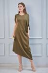 Buy_NA-KA_Green Satin Round Draped Dress _at_Aza_Fashions