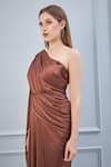 Shop_Na-Ka_Brown Satin One Shoulder Draped Gown _Online_at_Aza_Fashions