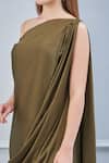 Buy_NA-KA_Green Satin One Shoulder Draped Gown With Scarf_Online_at_Aza_Fashions