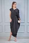 Buy_NA-KA_Black Satin V Neck Draped Dress _Online_at_Aza_Fashions