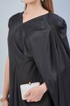 Shop_NA-KA_Black Satin V Neck Draped Dress _Online_at_Aza_Fashions