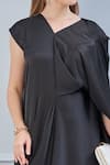 NA-KA_Black Satin V Neck Draped Dress _at_Aza_Fashions