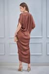 Shop_NA-KA_Brown Satin V Neck Draped Dress _at_Aza_Fashions