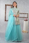 Buy_Talking Threads_Blue Jacket Brocade Silk Lehenga Butterfly Net Niloufer Kurta Set  _at_Aza_Fashions