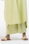 Three_Green Cotton Poplin Striped High Neck Puff Sleeve Tunic And Pant Set _at_Aza_Fashions
