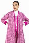 Three_Pink Handwoven Cotton Reversible Checkered Jacket_at_Aza_Fashions