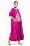 Three_Pink Chanderi Plain Open Gathered Sleeve Front Jacket _Online_at_Aza_Fashions