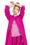 Three_Pink Chanderi Plain Open Gathered Sleeve Front Jacket _at_Aza_Fashions