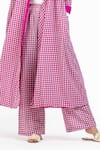 THREE_Pink Cotton Woven Checkered Pant _at_Aza_Fashions