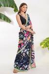 Devyani Mehrotra_Black Viscose Satin Printed Tropical Floral Flower Saree _Online_at_Aza_Fashions