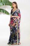 Shop_Devyani Mehrotra_Black Viscose Satin Printed Tropical Floral Flower Saree _Online_at_Aza_Fashions