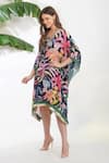 Buy_Devyani Mehrotra_Black Viscose Cotton Silk Printed Tropical Floral V Neck Flower Kaftan _Online_at_Aza_Fashions