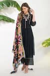 Buy_Devyani Mehrotra_Black Viscose Cotton Silk Printed Flower Motifs Anarkali Set With Dupatta _Online_at_Aza_Fashions