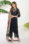 Shop_Devyani Mehrotra_Black Viscose Cotton Silk Printed Flower Motifs Anarkali Set With Dupatta _Online_at_Aza_Fashions