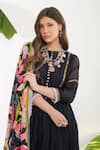 Devyani Mehrotra_Black Viscose Cotton Silk Printed Flower Motifs Anarkali Set With Dupatta _at_Aza_Fashions