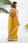 Shop_Devyani Mehrotra_Yellow Chanderi Printed Tropical Floral Flower Applique Saree _at_Aza_Fashions