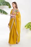 Shop_Devyani Mehrotra_Yellow Chanderi Printed Tropical Floral Flower Applique Saree _Online_at_Aza_Fashions