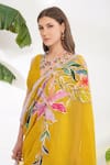 Devyani Mehrotra_Yellow Chanderi Printed Tropical Floral Flower Applique Saree _at_Aza_Fashions