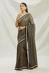 Buy_Pranay Baidya_Black Chanderi Woven Stripes Saree  _at_Aza_Fashions