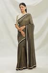 Pranay Baidya_Black Chanderi Woven Stripes Saree  _Online_at_Aza_Fashions