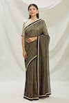 Buy_Pranay Baidya_Black Chanderi Woven Stripes Saree  _Online_at_Aza_Fashions