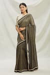 Shop_Pranay Baidya_Black Chanderi Woven Stripes Saree  _Online_at_Aza_Fashions