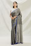 Pranay Baidya_Black Chanderi Tissue Printed Stripes Saree  _Online_at_Aza_Fashions