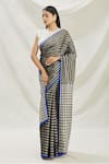 Buy_Pranay Baidya_Black Chanderi Tissue Printed Stripes Saree  _Online_at_Aza_Fashions