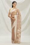 Buy_Pranay Baidya_Brown Georgette Woven Zari Saree  _Online_at_Aza_Fashions