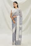 Buy_Pranay Baidya_Grey Georgette Woven Zari Saree  _at_Aza_Fashions