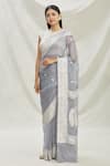 Pranay Baidya_Grey Georgette Woven Zari Saree  _Online_at_Aza_Fashions