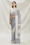 Buy_Pranay Baidya_Grey Georgette Woven Zari Saree  _Online_at_Aza_Fashions