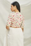 Shop_Pranay Baidya_White Dupion Silk Embroidered Floral Motifs V Neck Blouse _at_Aza_Fashions