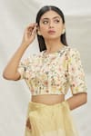Buy_Pranay Baidya_Yellow Cotton Floral, Geometric Motifs Round Neck Embroidered Blouse _Online_at_Aza_Fashions
