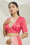 Buy_Pranay Baidya_Pink Dupion Embroidered Sequin Work V Neck Blouse _at_Aza_Fashions