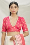 Pranay Baidya_Pink Dupion Embroidered Sequin Work V Neck Blouse _Online_at_Aza_Fashions