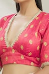 Shop_Pranay Baidya_Pink Dupion Embroidered Sequin Work V Neck Blouse _Online_at_Aza_Fashions