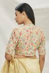 Shop_Pranay Baidya_Green Dupion Floral Motifs V Neck Embroidered Blouse _at_Aza_Fashions