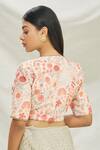 Shop_Pranay Baidya_Peach Dupion Silk Embroidered Floral Motifs V Neck Blouse _at_Aza_Fashions