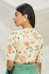 Shop_Pranay Baidya_White Cotton Floral Motifs V Neck Embroidered Blouse _at_Aza_Fashions