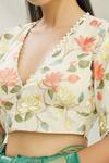 Buy_Pranay Baidya_White Cotton Floral Motifs V Neck Embroidered Blouse _Online_at_Aza_Fashions