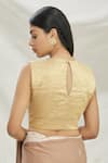 Shop_Pranay Baidya_Gold Tissue Plain Round Neck Sleeveless Crop Top  _at_Aza_Fashions