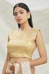 Pranay Baidya_Gold Tissue Plain Round Neck Sleeveless Crop Top  _Online_at_Aza_Fashions