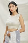 Buy_Pranay Baidya_Silver Tissue Plain Round Neck Sleeveless Crop Top  _Online_at_Aza_Fashions