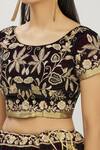 Shop_Samyukta Singhania_Purple Velvet Embroidered Thread Work Round Floral Bridal Lehenga Set_Online_at_Aza_Fashions
