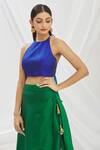 Buy_Aryavir Malhotra_Blue Taffeta Halter Neck Tie-up Saree Blouse _at_Aza_Fashions