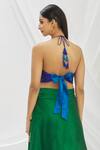 Shop_Aryavir Malhotra_Blue Taffeta Halter Neck Tie-up Saree Blouse _at_Aza_Fashions