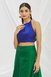 Buy_Aryavir Malhotra_Blue Taffeta Halter Neck Tie-up Saree Blouse _Online_at_Aza_Fashions