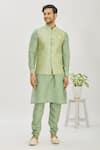 Buy_Arihant Rai Sinha_Green Jacquard Banarasi Silk Woven Floral Bundi And Kurta Set _at_Aza_Fashions